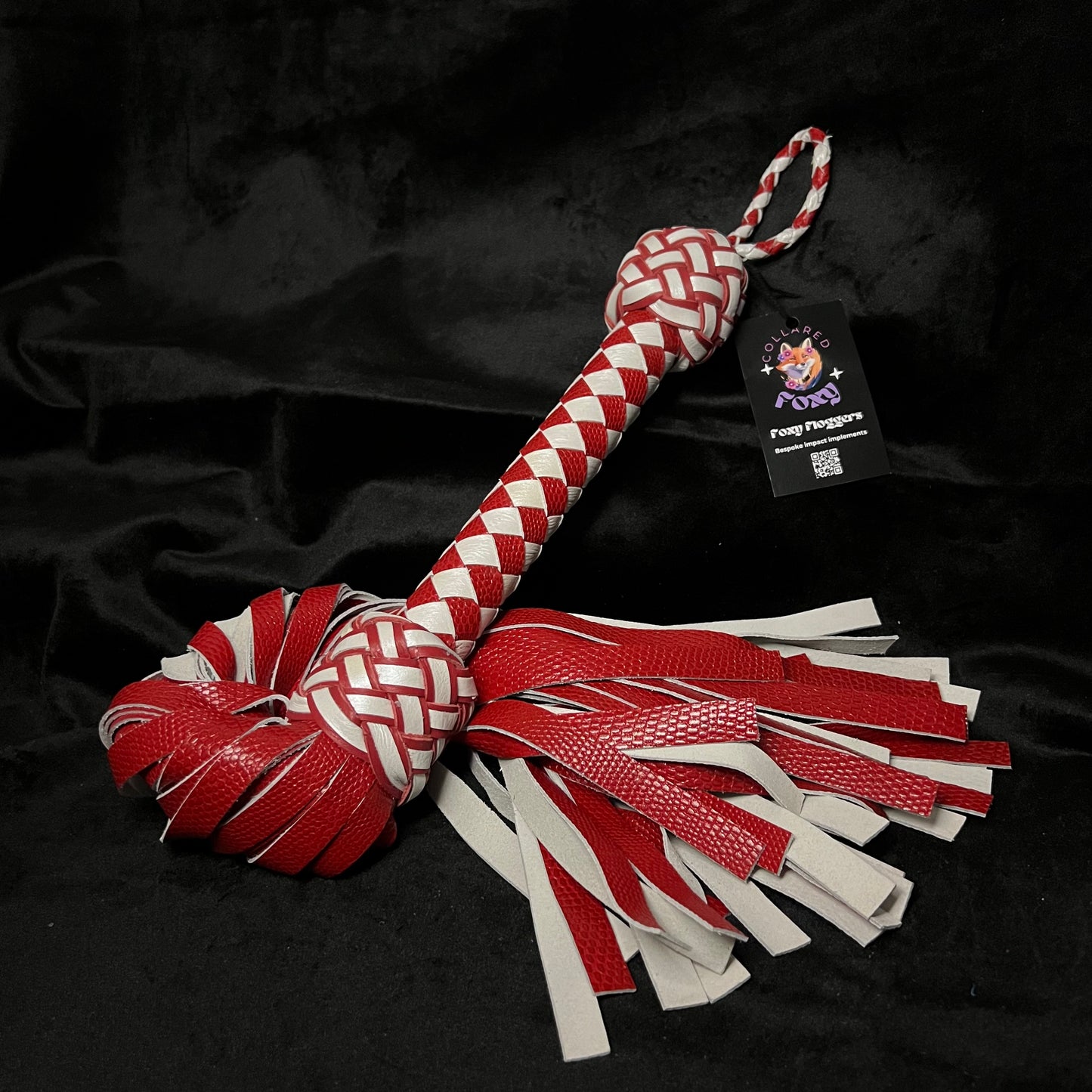 Medium Dragon Scale Red and Pearl White Leather Flogger