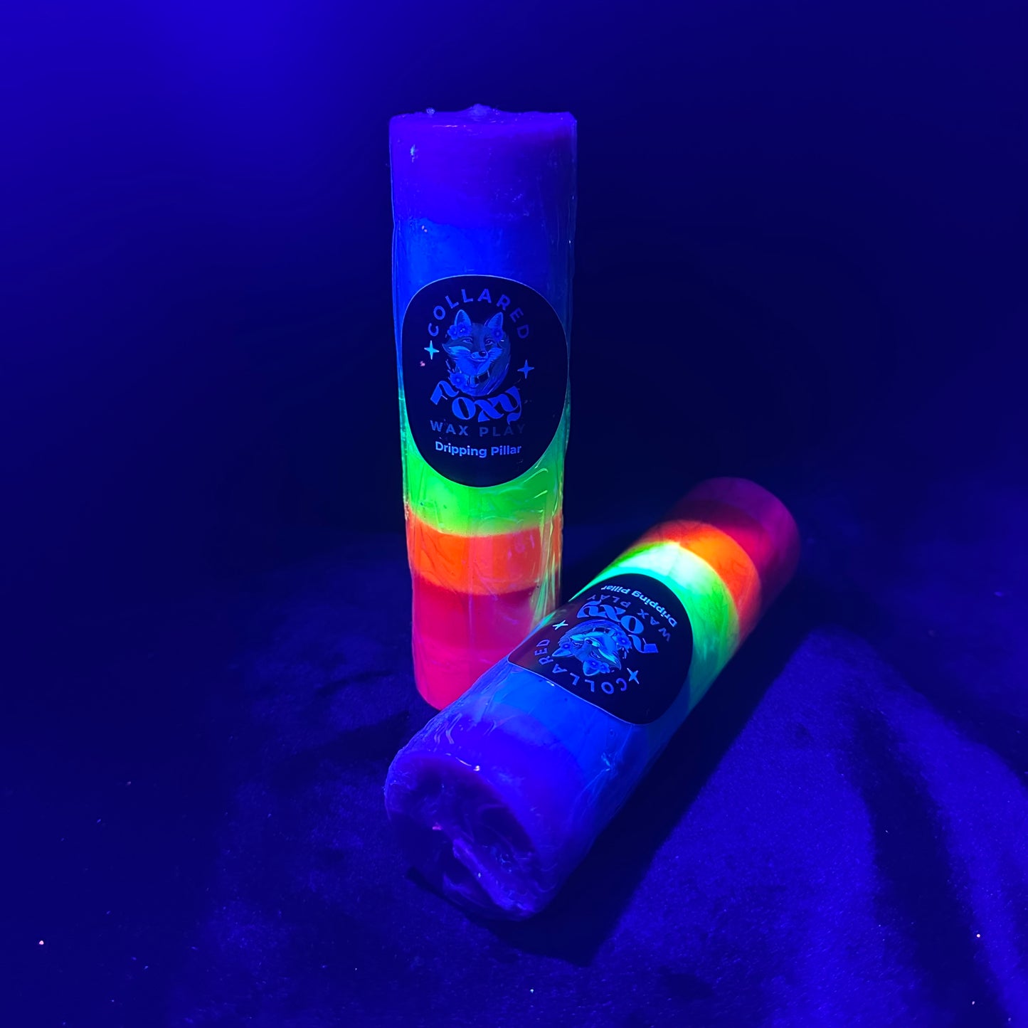 Rainbow Stripe UV Reactive Dripping Pillar Wax Play Candle