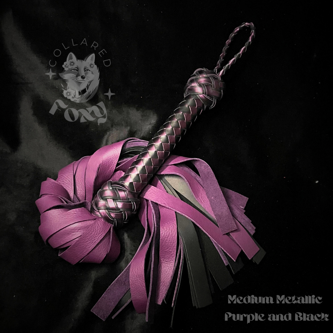 Medium Purple and Black Cowhide Leather Flogger