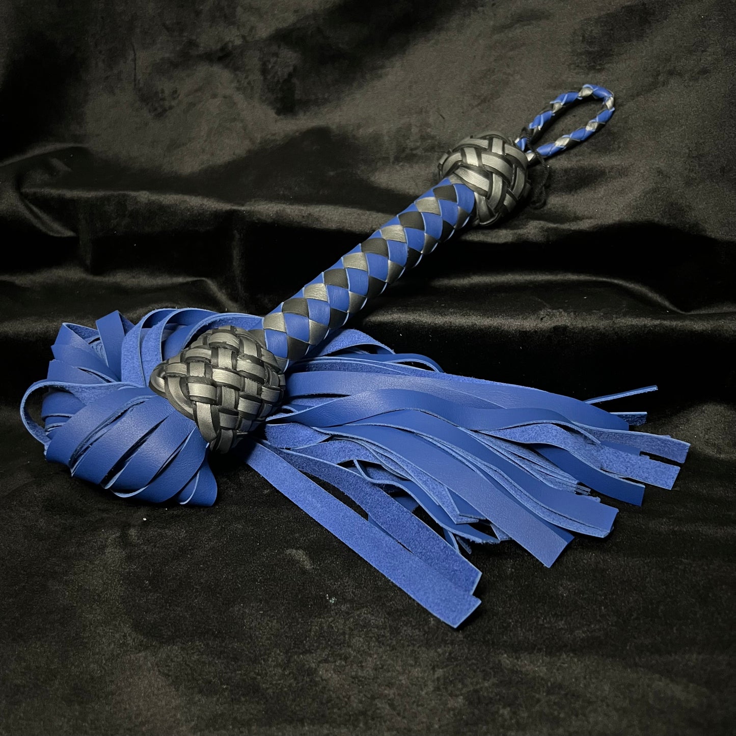 Medium Blue, Black and Pewter Nappa Leather Cowhide Flogger