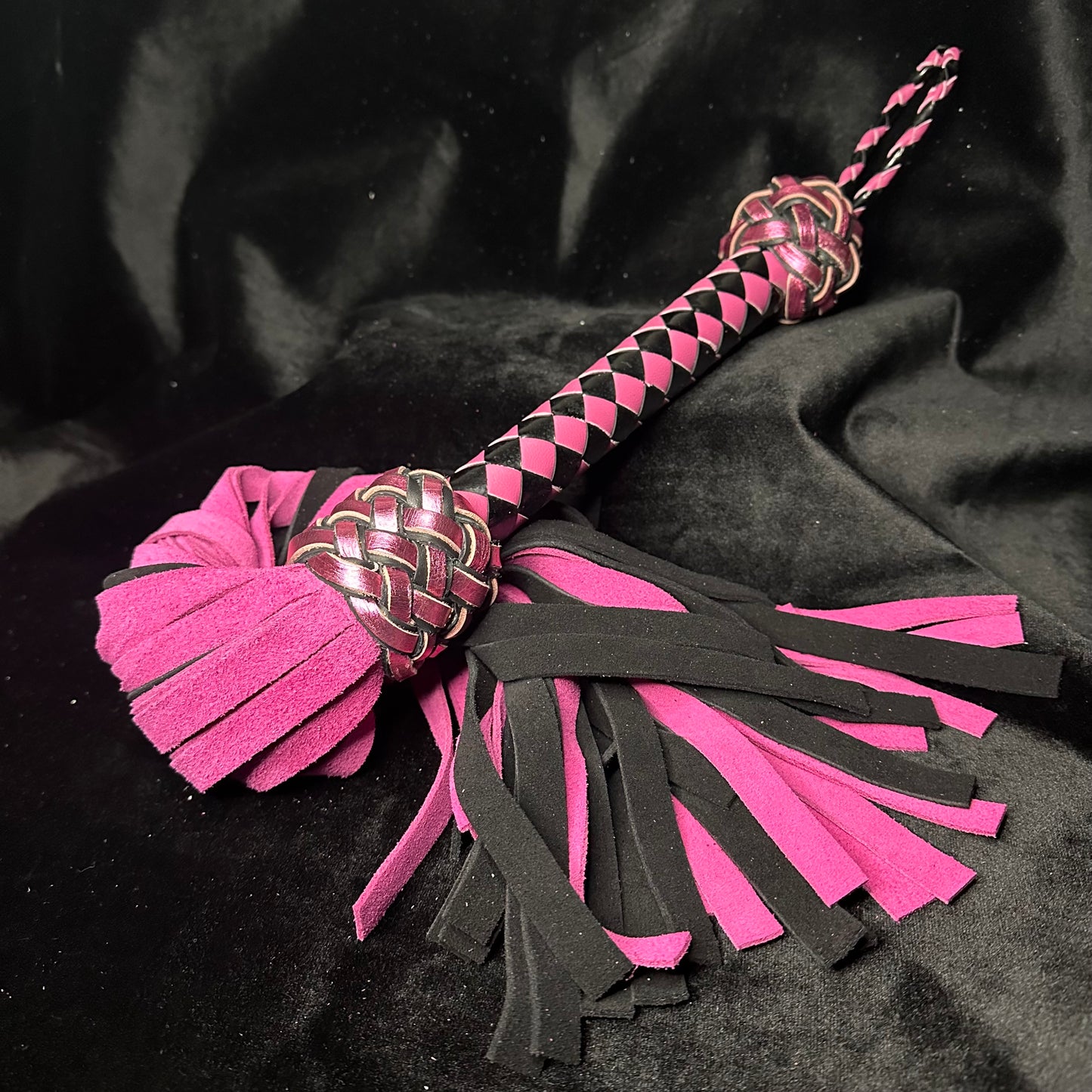 Medium Black and Pink Cowhide Suede Flogger