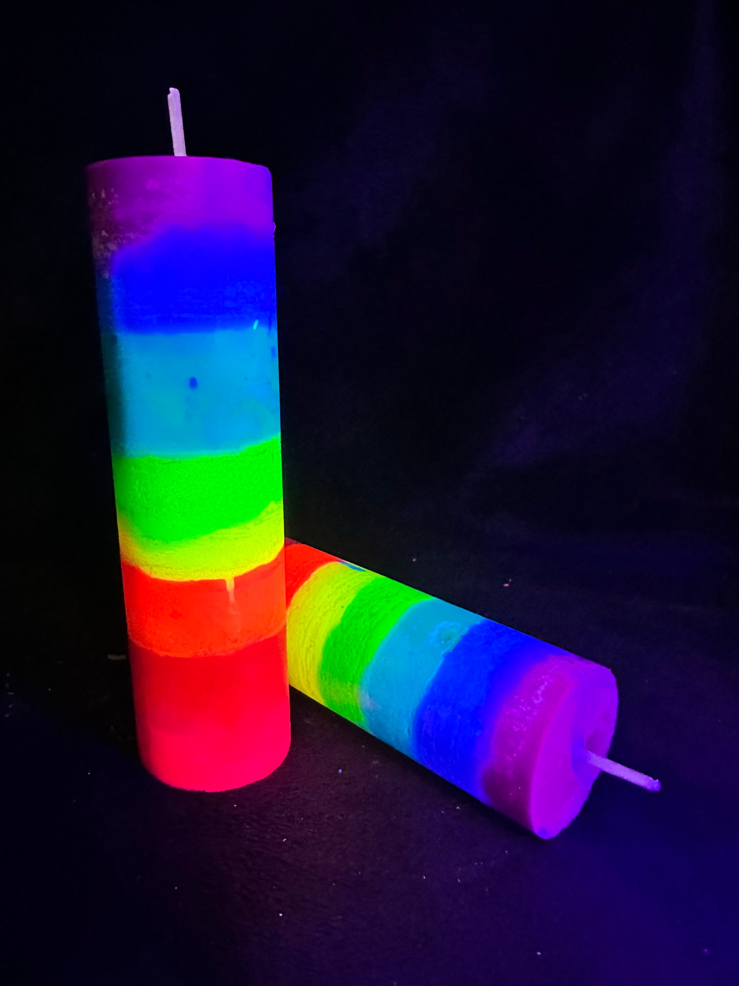 Rainbow Stripe UV Reactive Dripping Pillar Wax Play Candle