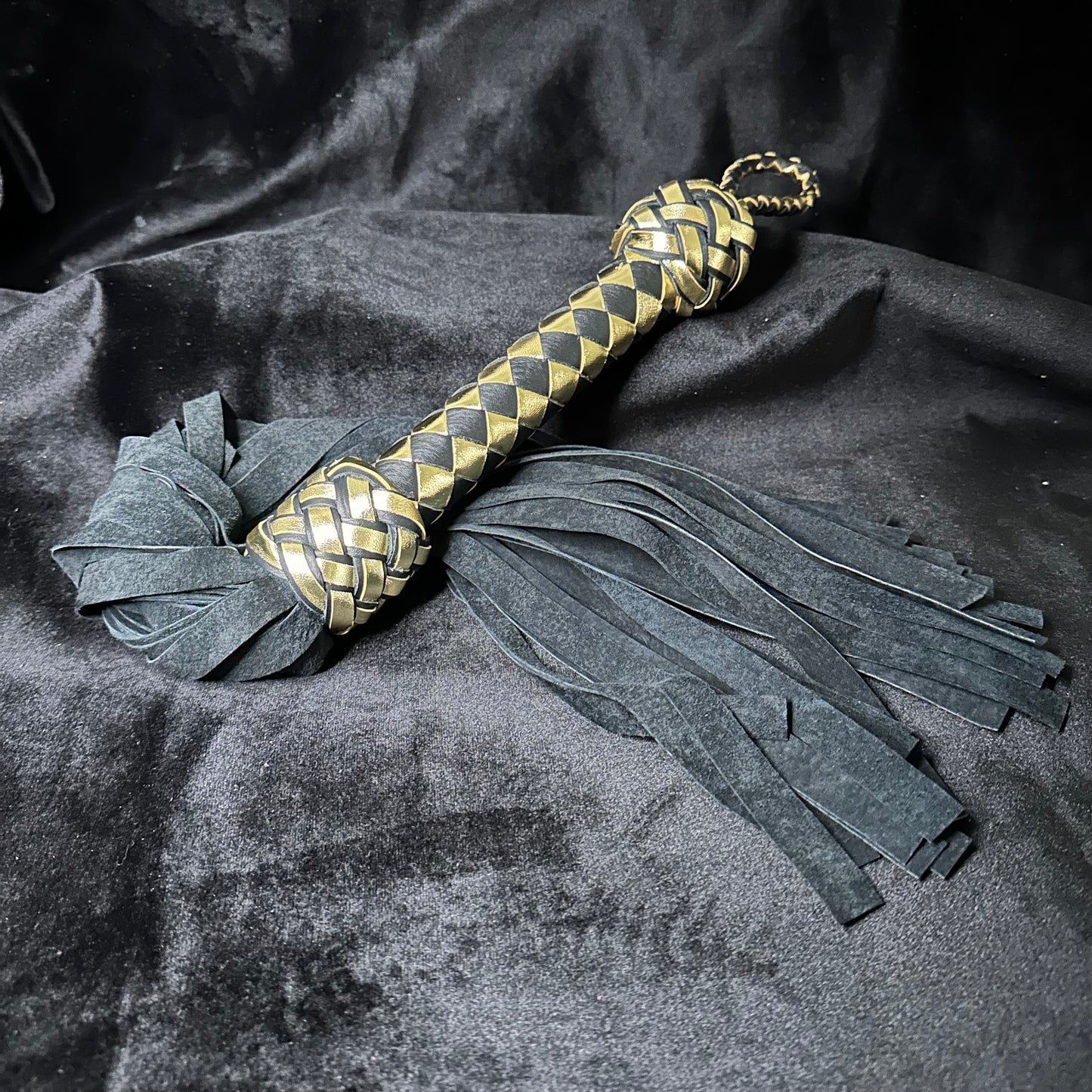 Medium Black and Gold Pig Suede Flogger