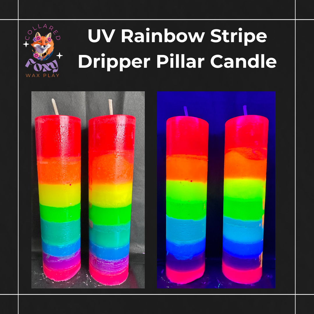 Rainbow Stripe UV Reactive Dripping Pillar Wax Play Candle