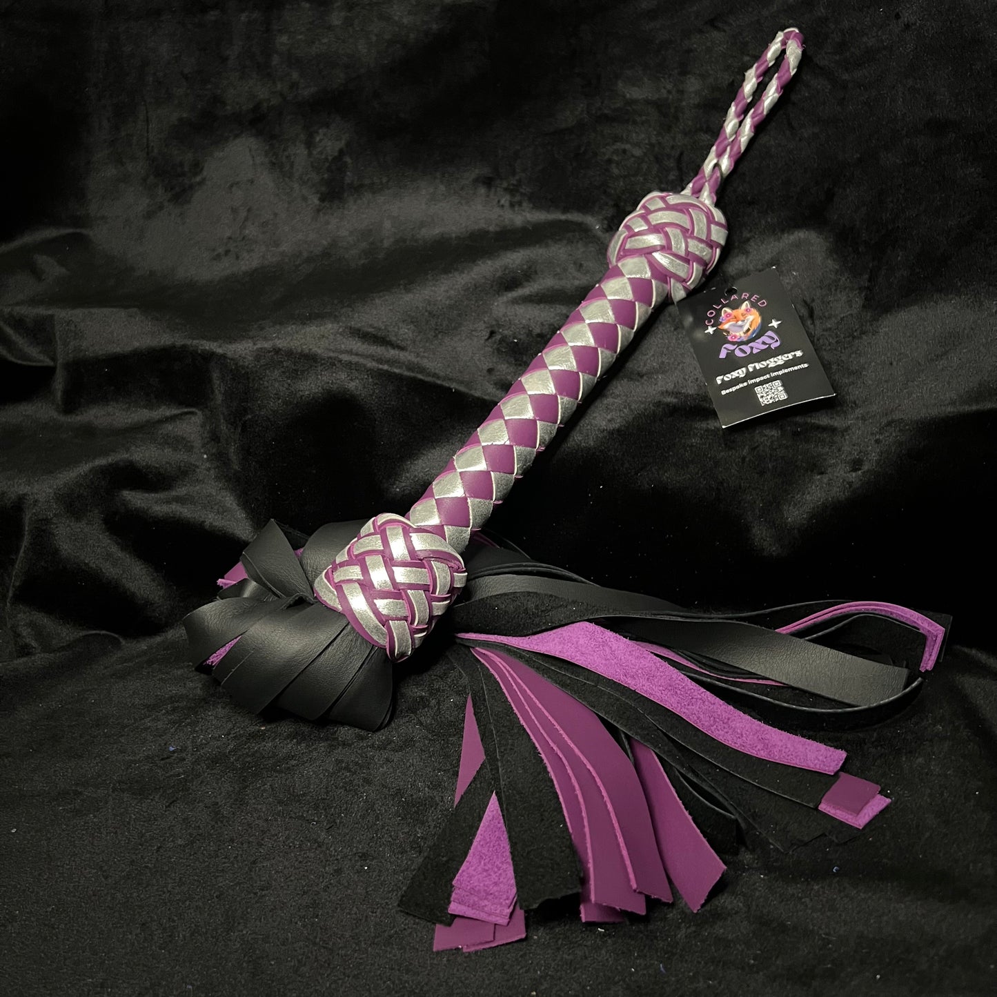 Medium Purple, Black and Silver Nappa Cowhide Leather Flogger