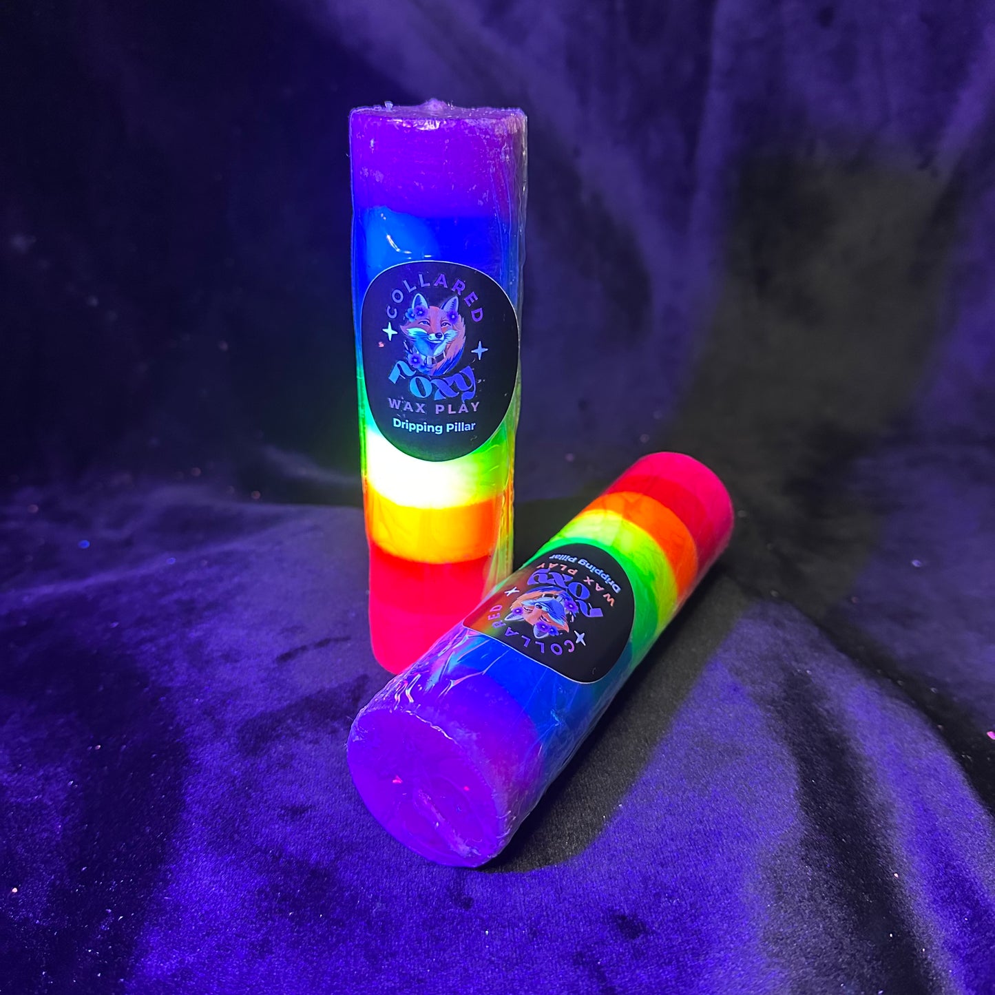 Rainbow Stripe UV Reactive Dripping Pillar Wax Play Candle