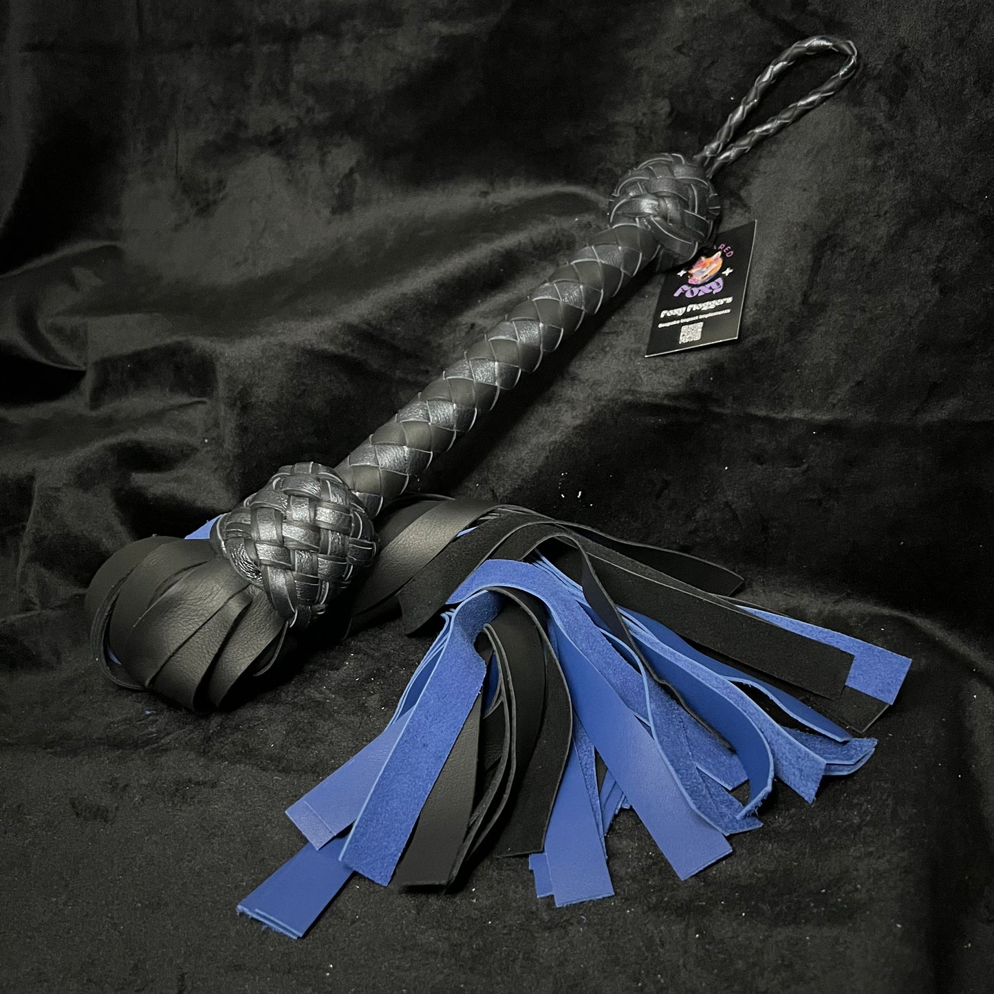 Large Black Grunge, Blue Nappa and Gunmetal Cowhide Leather Flogger