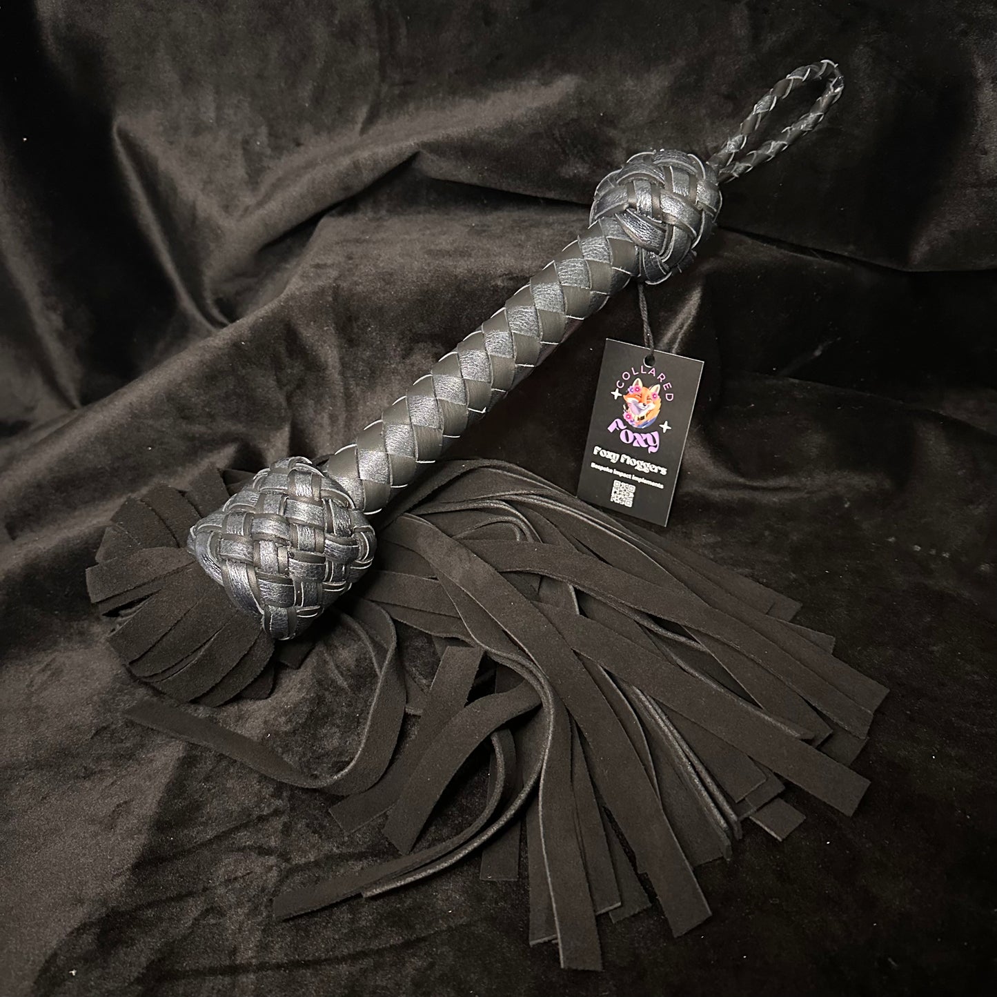 Medium Black and Gunmetal Cowhide Suede Flogger
