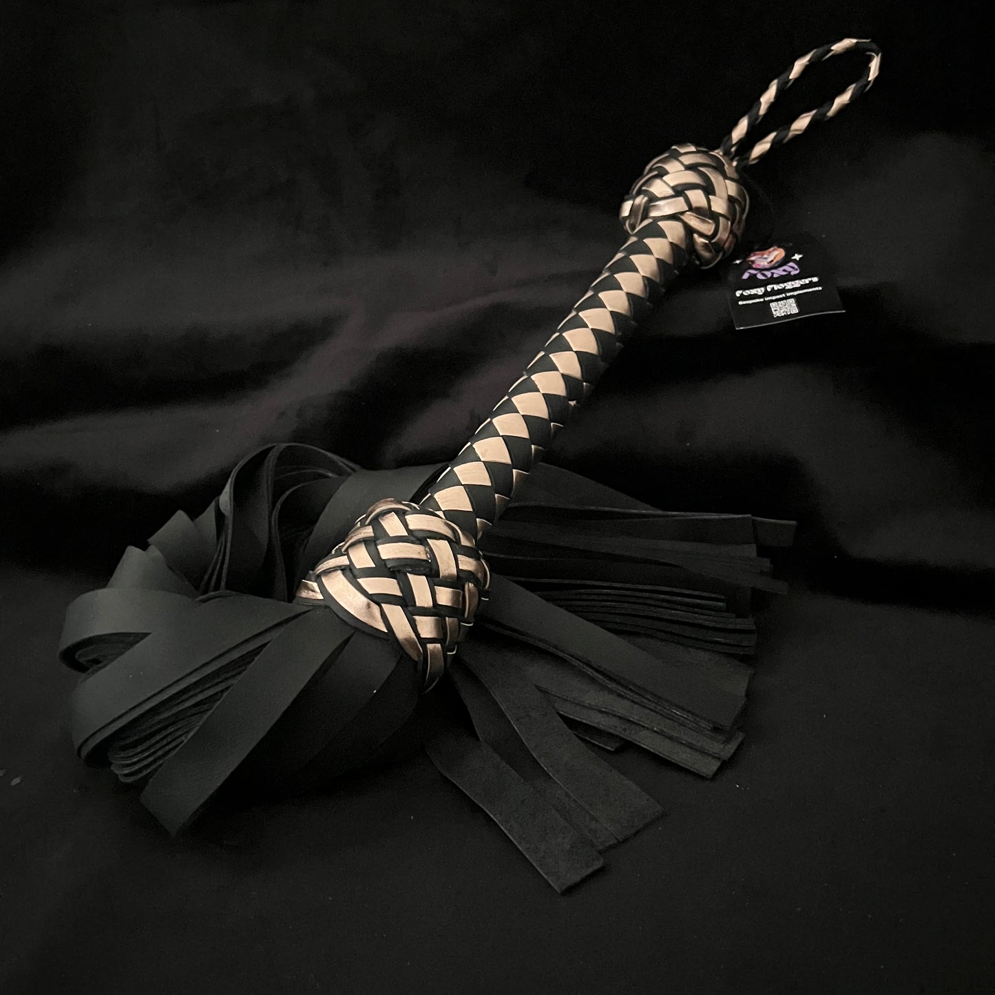 Large Black Grunge and Rose Gold Cowhide Leather Flogger