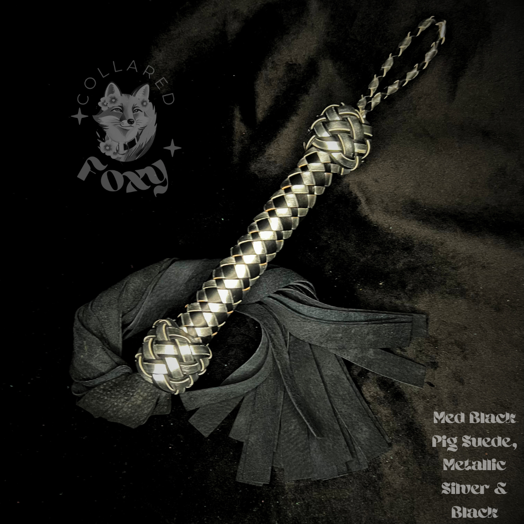 Medium Black Pig Suede and Silver Flogger