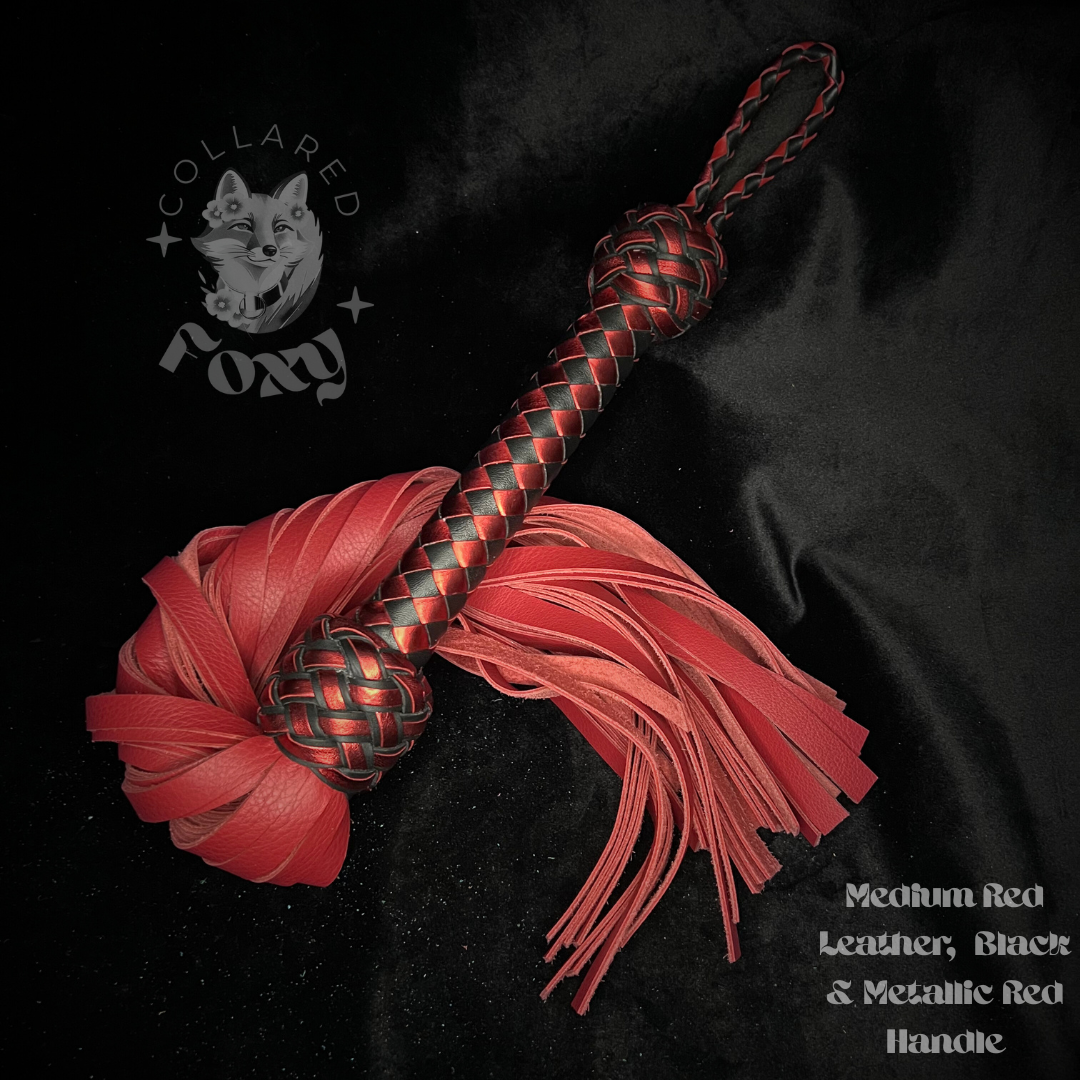 Medium Red Cowhide Leather Flogger - Diamond Braid