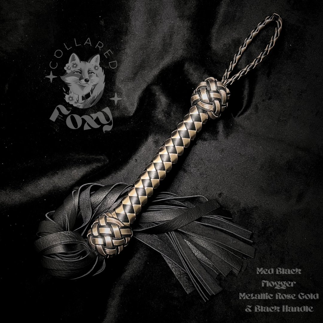 Small Black and Rose Gold Nappa Cowhide Leather Flogger