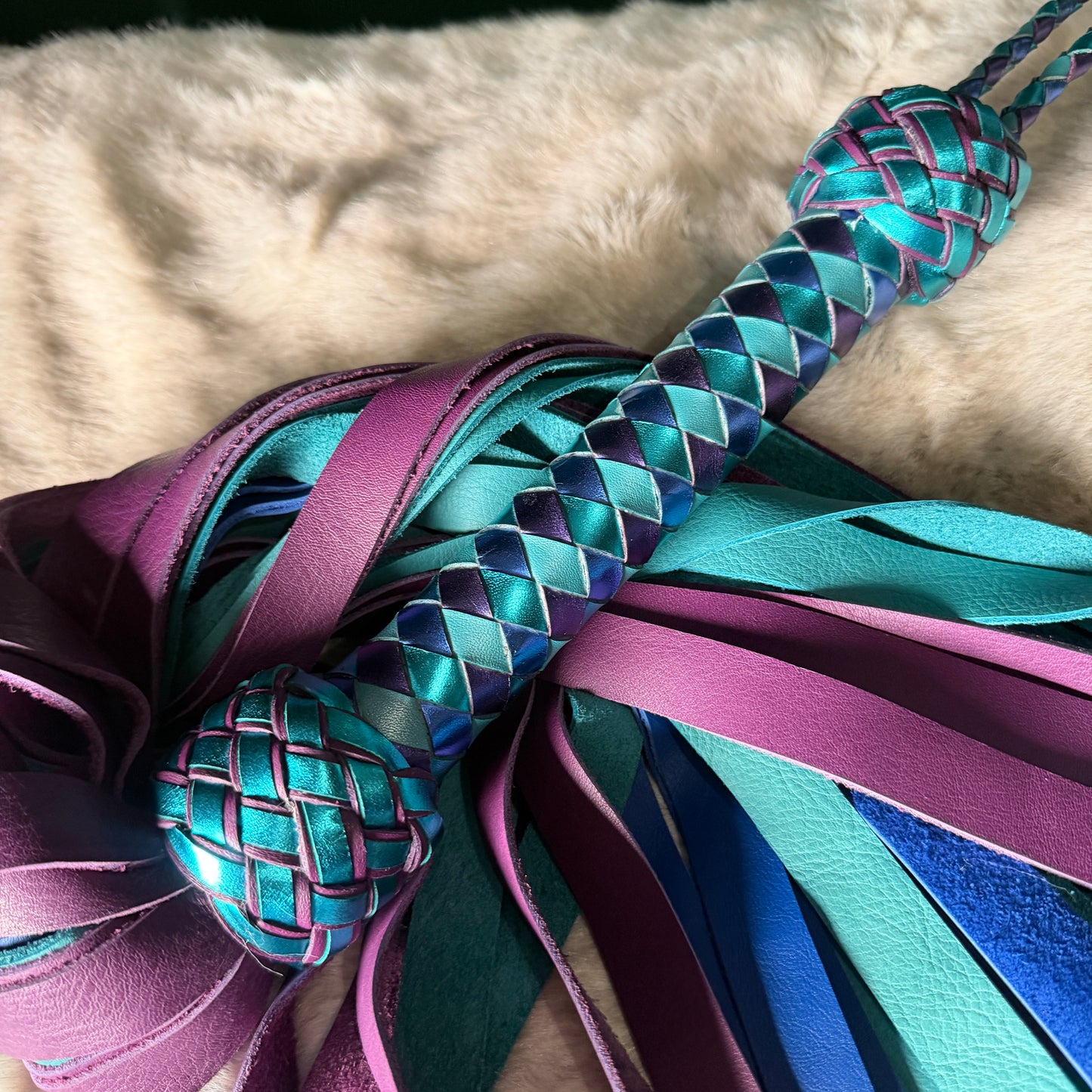 The Siren | Teal Purple Blue Cowhide Flogger