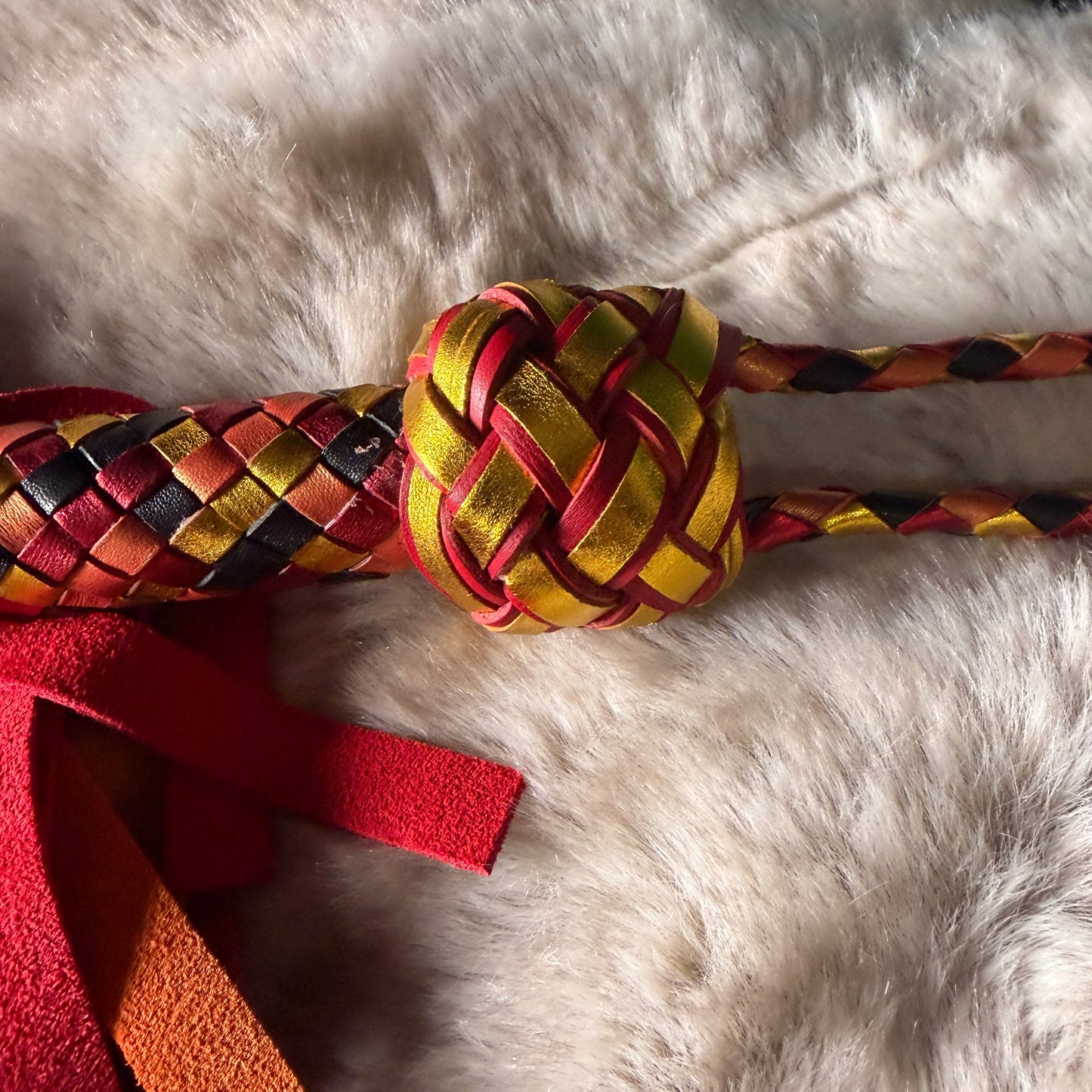Firestarter | Red Orange Yellow Cowhide Suede Flogger