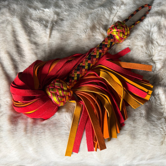 Firecracker | Red Orange Yellow Cowhide Suede Flogger