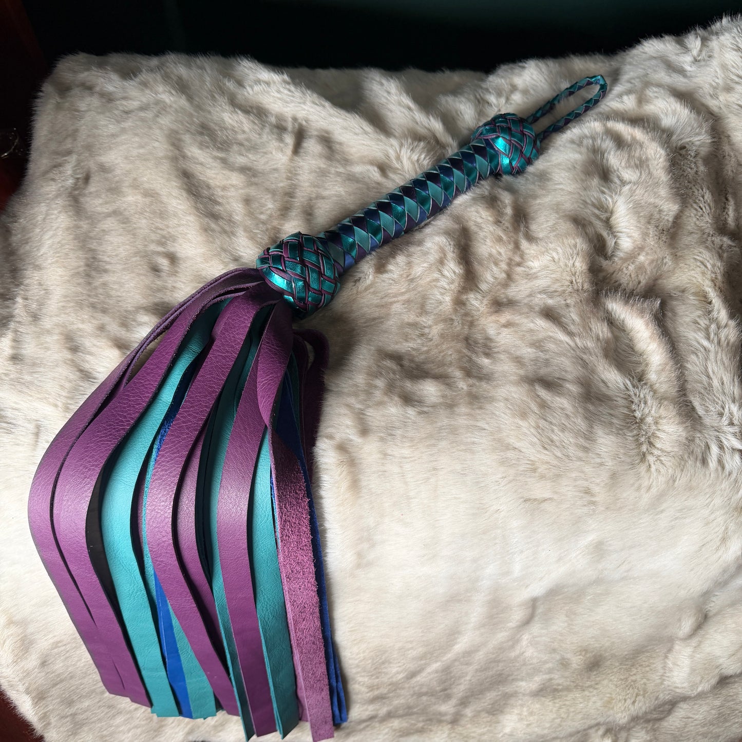 The Siren | Teal Purple Blue Cowhide Flogger