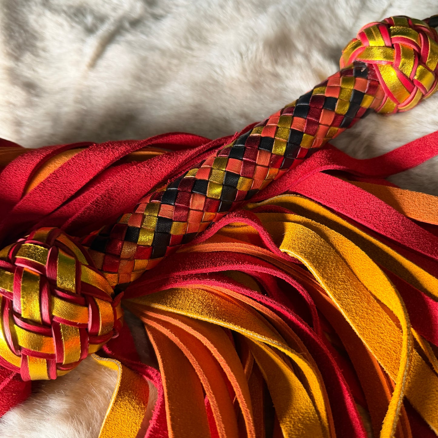 Firestarter | Red Orange Yellow Cowhide Suede Flogger