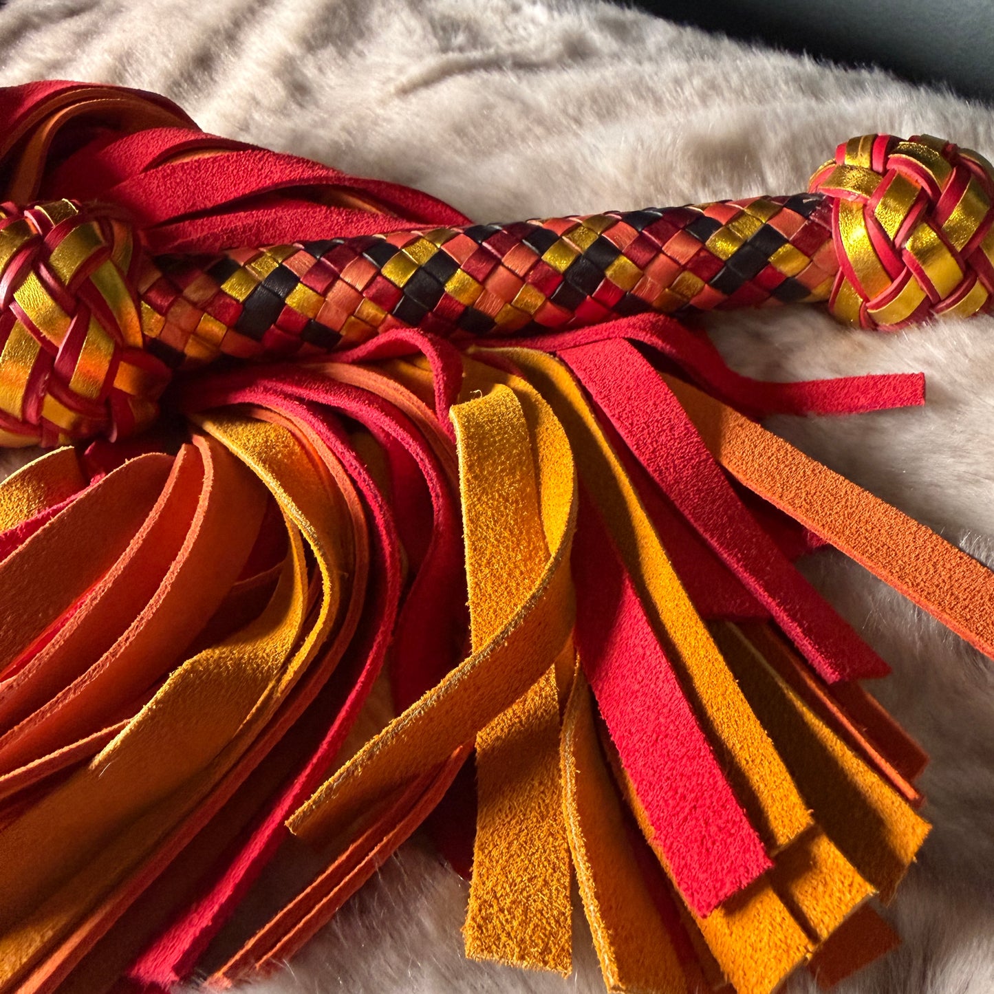 Firestarter | Red Orange Yellow Cowhide Suede Flogger