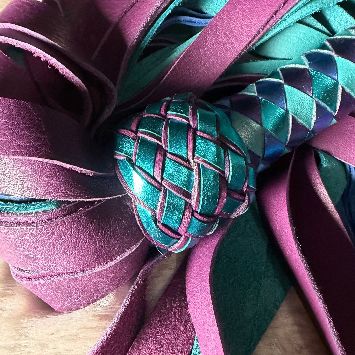 The Siren | Teal Purple Blue Cowhide Flogger