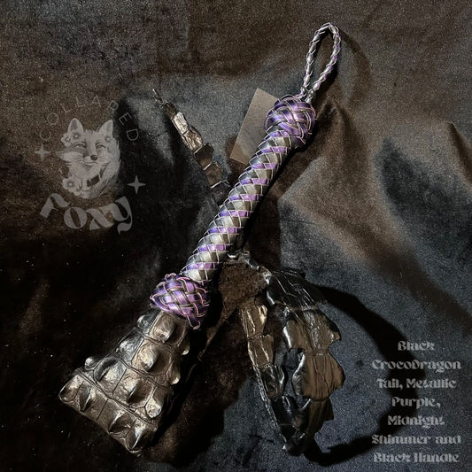 Black CrocoDragon Single Tail Whip - Metallic Purple, Midnight Shimmer & Black