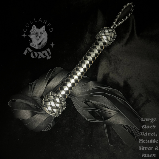 Large Black Velvet Cowhide Leather and Silver Flogger