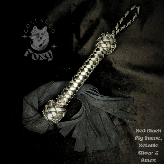 Medium Black Pig Suede and Silver Flogger