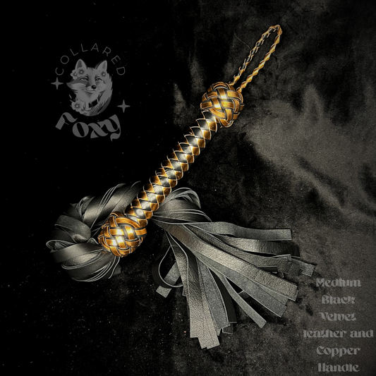 Medium Black Velvet Cowhide Leather & Copper Flogger