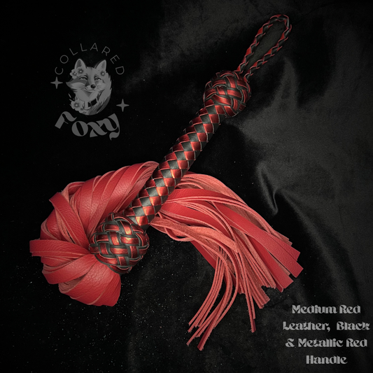 Medium Red Cowhide Leather Flogger - Diamond Braid